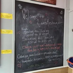 a blackboard with a list of items on it