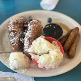 The deep fried French toast and turkey sausage was so good! Next time I will order a bigger plate!!