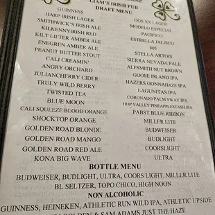 menu 2. that's it....st. patty's day menu on Sunday