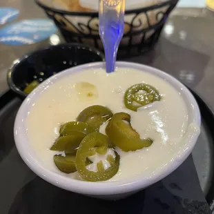 Queso with pickled jalapeños