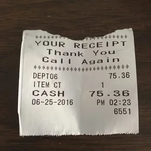 a receipt for a restaurant