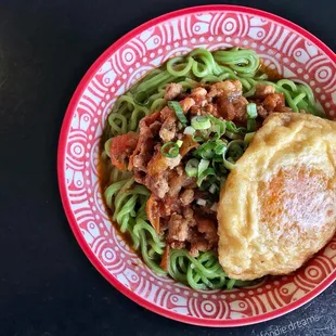 tomato & pork with thin spinach noodles 04.12.18