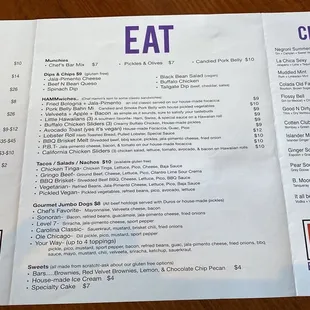 Food and drink menu