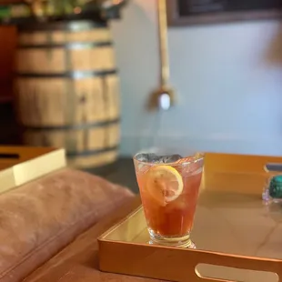 a drink on a tray