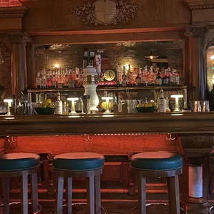 a bar with stools