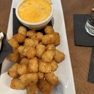 Old Bay Tater Tots with crab dip