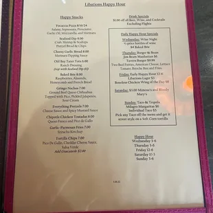 Happy hour menu