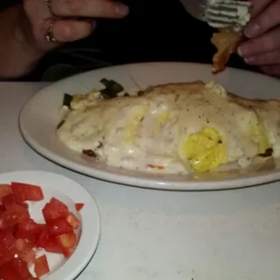 Country omelette with gravy. Yum