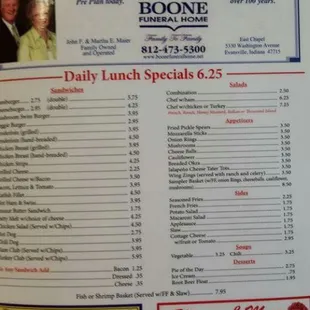 the menu