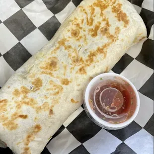 a burrito and a drink