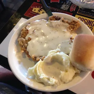 Chicken fried steak with REAL Mashed Potatoes &amp; cream gravy