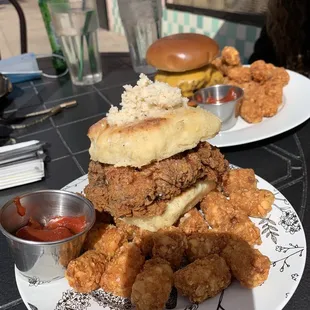 Fried Chicken Biscuit and Crunchy Tater Tots
