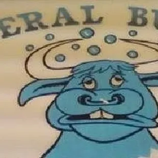 a blue bull with a halo on its head