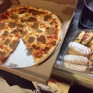 16 inch meatball pizza and box of cookies for just under $20 carry out. I ain't mad at it!