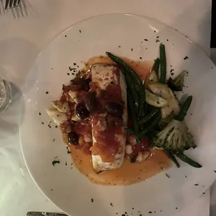 Special of the day - trout with some crab on top and side of grilled vegetables