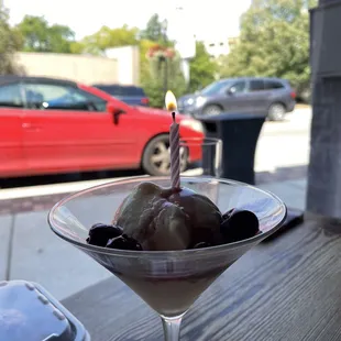 Birthday ice cream with cherries