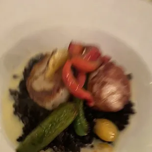 Scallops &amp; black rice