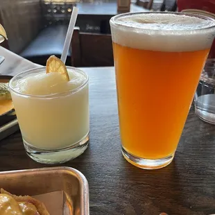 Frozen margarita and Peticolas IPA