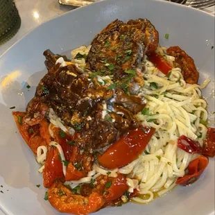 Soft shell crab spaghetti (altered from lump crab meat Jumbo Lump Crabmeat Handmade Spaghetti)