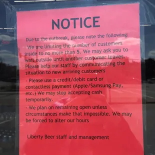 a notice posted in a window