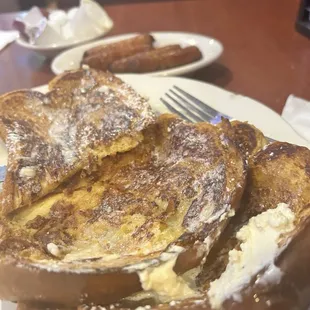 French toast with sausage n coffee
