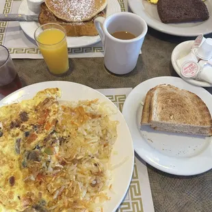 Liberty Bell Omelette, rye bread, and a Super Breakfast with scrapple
