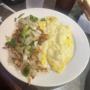 Home Fries scrambled eggs with cheese