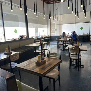 tables and chairs in a restaurant