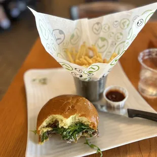 Napa burger with skinny fries.