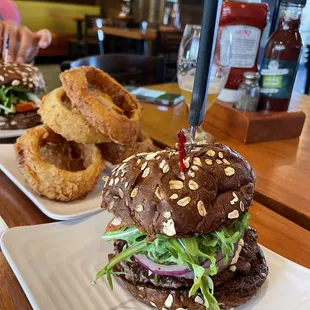 The Napa Burger and onion rings