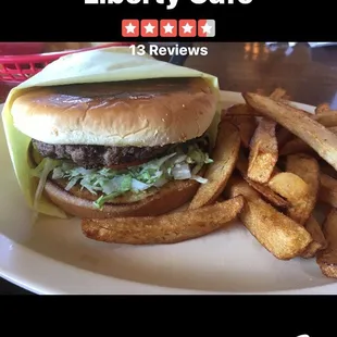 Homemade Cheeseburger, homemade fries.