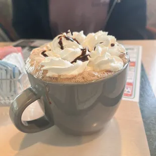 a cup of hot chocolate with whipped cream
