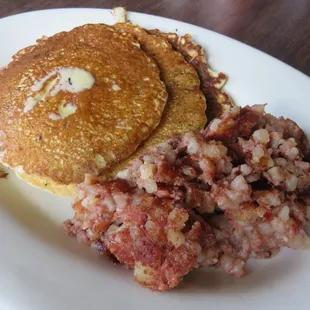 pancakes with one side $7.50 (corned beef hash please) at Liberty Diner 9/2016
