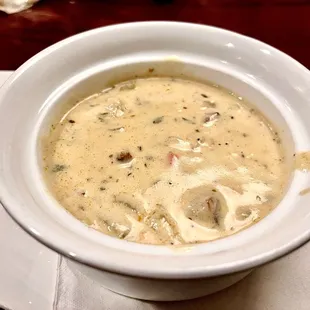 a bowl of soup on a plate