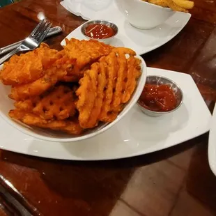 Waffle fries nice and crispy
