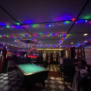 pool table (entrance door is on left) bathrooms are on the right