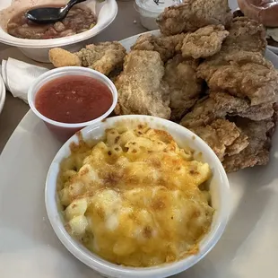 Mac&amp;cheese and fries oysters are goods.