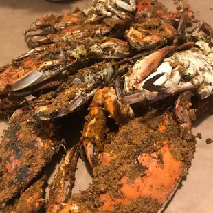 a pile of crabs on a table