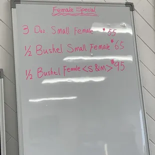 Menu Females * MENU CHANGES DAILY *