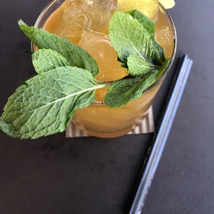 a drink with mint and lemon