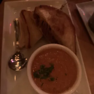 Brisket Grilled Cheese Sandwich and soup