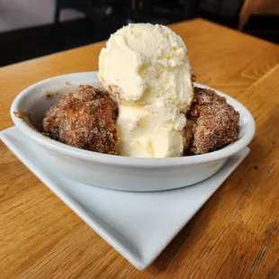 Fried Buttermilk Cornbread ala Mode. Dusted in cinnamon and sugar, like crispy, crunchy churros with a creamy cornbread center!