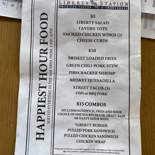 Happy Hour Food Menu