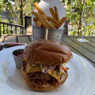 Pulled Pork sandwich and French fries