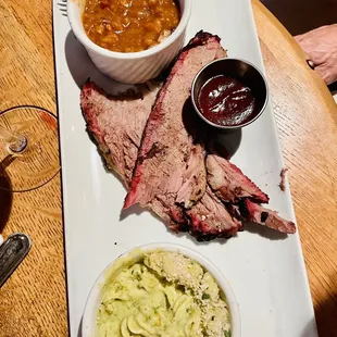 Small brisket plate with Mac n cheese and beans