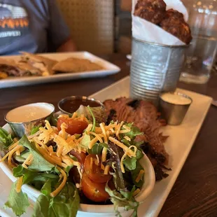 Fresh ingredients, delicious BBQ and those potato balls....yum!