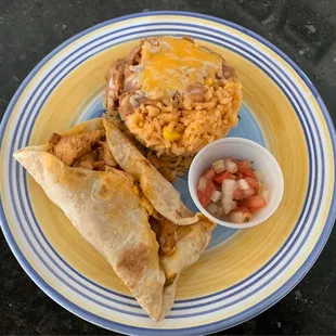 Liberty Chicken Taco with beans and rice