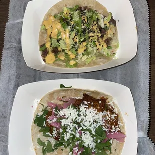 Kogi taco (top) &amp; Citrus Pork (bottom)