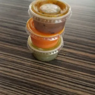 Three different sauces with your order.