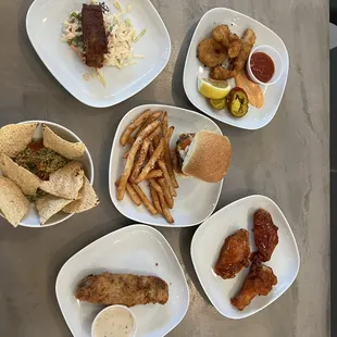 a variety of food items on plates